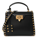 Grainy Calfskin Small Rockstud Alcove Top-Handle Flap Bag Black