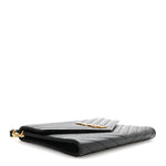 Grain De Poudre Matelasse Chevron Monogram Envelope Clutch Black