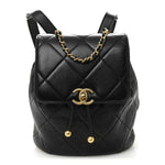 Lambskin Quilted Logo Mini Backpack Black