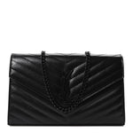Grain De Poudre Matelasse Chevron Monogram Monochrome Chain Wallet Black