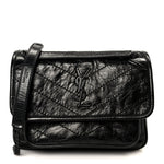 Crinkled Calfskin Matelasse Monogram Baby Niki Chain Satchel Black