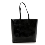 Patent Calfskin Crocodile Embossed Spikes Zipped Cabata Tote Black