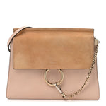 Calfskin Suede Medium Faye Shoulder Bag  Cement Pink