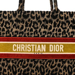 Canvas Velvet Embroidered Large Leopard Book Tote Tote Beige
