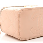 Lambskin Quilted Sweet Camellia Small Vanity Case With Chain Pink