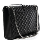 Grain De Poudre Textured Mixed Matelasse Large Triquilt Monogram Satchel Black