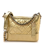 Metallic Aged Calfskin Quilted Small Gabrielle Hobo Gold