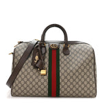 GG Supreme Monogram Textured Dollar Calfskin Web Medium Savoy Duffle Bag Beige Dark Brown