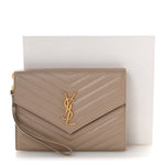 Grain De Poudre Matelasse Chevron Monogram Envelope Clutch Dark Beige
