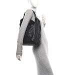 Grained Lambskin Intrecciato Large Shoulder Bag Black