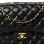 Lambskin Quilted Jumbo Double Flap Black