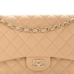 Caviar Quilted Jumbo Double Flap Beige