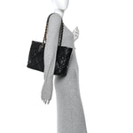 Lambskin Quilted Chanel 19 East West Shopping Bag Black