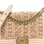 Braided Tweed Lambskin Medium Boy Flap Pink