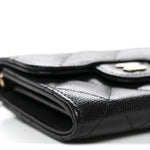 Caviar Quilted Flap Card Holder On Chain Black