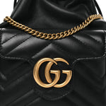 Calfskin Matelasse Front Pocket Mini GG Marmont Bucket Bag Black