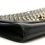 Vitello Rockstud All Over Demilune Shoulder Bag Black