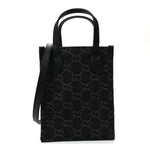Denim Cuoio Harness GG Monogram Mini Ophidia Tote Bag Black Medium Grey