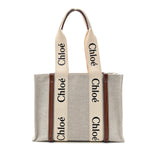 Cotton Calfskin Medium Woody Ribbon Tote White Brown