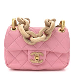Lambskin Wenge Quilted Mini Fashion Wood Square Flap Pink