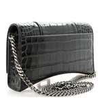 Shiny Calfskin Crocodile Embossed Hourglass Chain Bag Gris