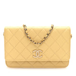 Caviar Quilted Studded CC Wallet on Chain WOC Yellow