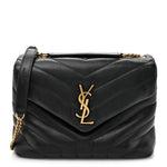 Calfskin Y Quilted Monogram Small Loulou Chain Satchel Black