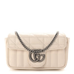 Calfskin Matelasse Aria Super Mini GG Marmont Shoulder Bag Mystic White