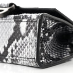 Shiny Calfskin Snakeskin Effect Hourglass Top Handle Bag Mini Silver Black
