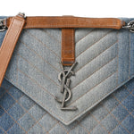 Denim Mixed Matelasse Triquilt Medium Monogram Envelope Satchel Blue