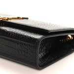 Calfskin Crocodile Embossed Medium Classic Monogram Kate Tassel Satchel Black