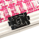Patent Tweed Medium Boy Flap White