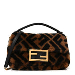 Shearling Vitello Dolce Macro FF 1974 Mini Baguette Tobacco Black