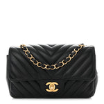 Lambskin Chevron Quilted Mini Rectangular Flap Black