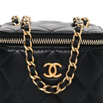 Lambskin Quilted Mini Pearl Crush Vanity Case With Chain Black
