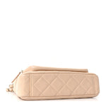 Shiny Crumpled Lambskin Quilted Small Preppy Pocket Clutch With Chain Beige