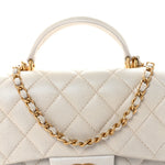Iridescent Lambskin Quilted Mini Top Handle Rectangular Flap White