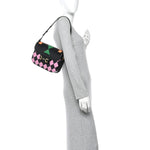 Textured Calfskin Geometric Print Horsebit 1955 Shoulder Bag Black Multicolor