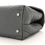 Metallic Caviar Chevron Quilted Small Coco Handle Flap Dark Silver