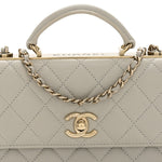 Lambskin Quilted Trendy CC Dual Handle Clutch With Chain Grey