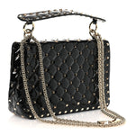 Patent Medium Rockstud Spike Shoulder Bag Black