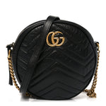 Azalea Calfskin Matelasse Heart Mini GG Marmont Round Shoulder Bag Black