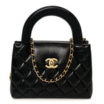 Shiny Aged Calfskin Quilted Nano Kelly Shopper Black