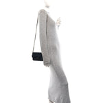 Caviar Quilted Flap Phone Holder With Chain Navy Blue