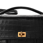 Crocodile Embossed Small Bel Air Clutch On Strap Black