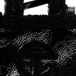 X UGG Crinkle Patent Shearling Small Shopping Bag Black