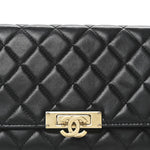 Lambskin Quilted Golden Class Wallet on Chain WOC Black
