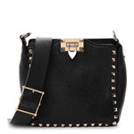 Pebbled Calfskin Mini Rockstud Flip-Lock Messenger Bag Black