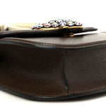 Textured Calfskin Web Crystal Heart Stripe Small Totem Shoulder Bag New Acero