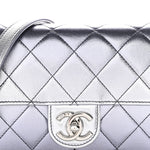 Metallic Lambskin Like A Wallet Flap Silvery Black